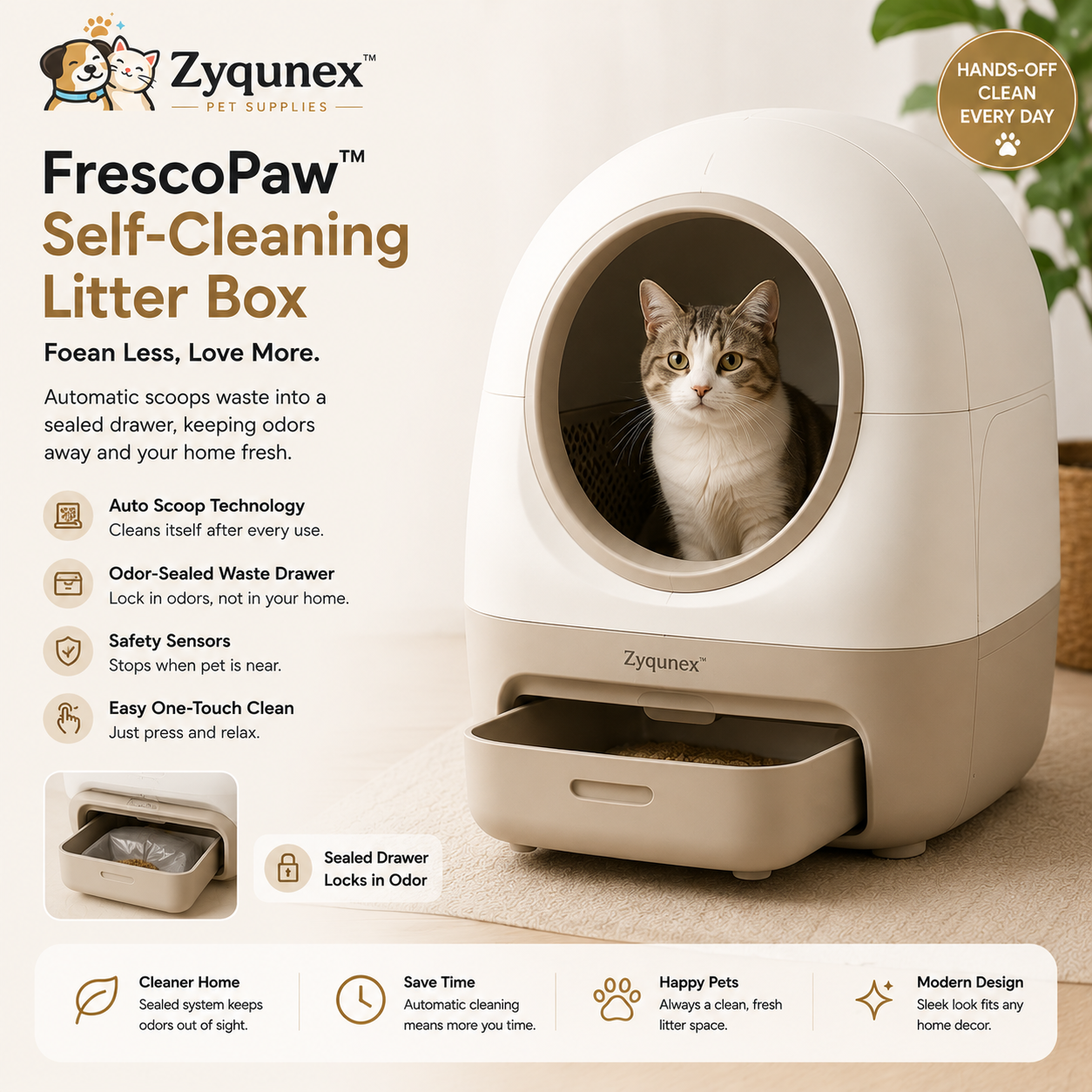 🐱 **Zyqunex™ PureNest Pro – Automatic Self-Cleaning Litter Pod**