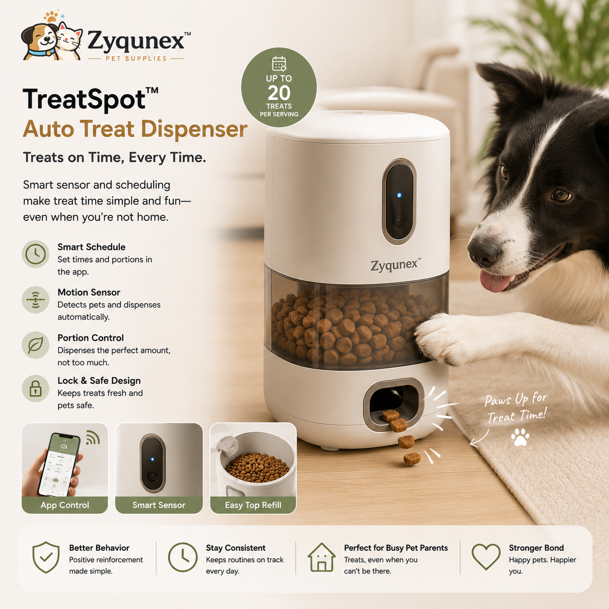🎾 **Zyqunex™ TreatFlow Smart Reward Dispenser**