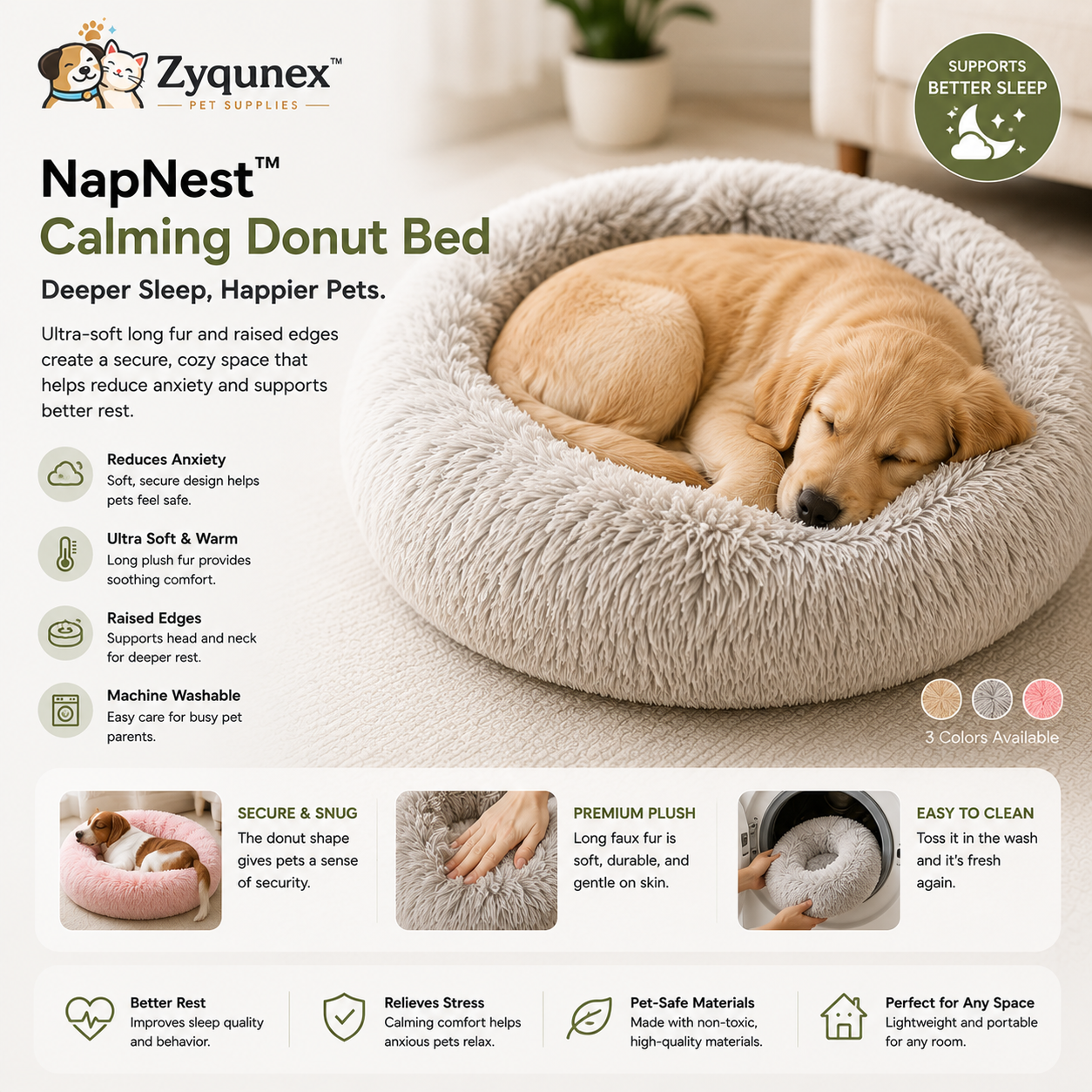 🛏️ **Zyqunex™ DreamCloud Calming Pet Nest**