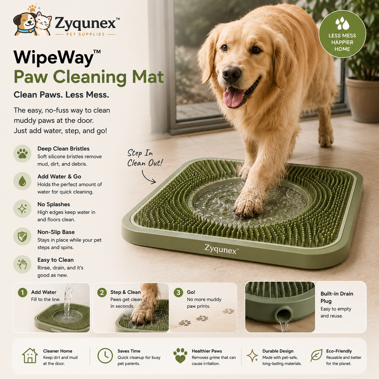 🧼 **Zyqunex™ MudFree StepClean Paw Pad**